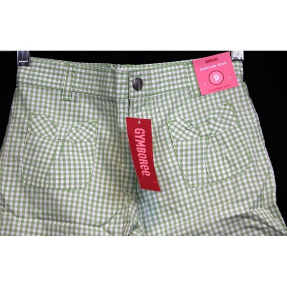 NWT 2010 Gymboree Tulip Garden Bermuda Shorts sz 9 Green Gingham Bow Pockets - Picture 3 of 8
